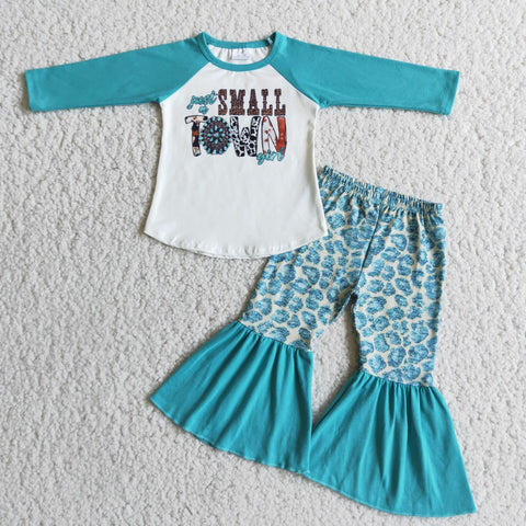 Girl Small Town Leopard Bell Bottom Outfit