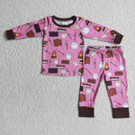 Girl Pink Cookie Print Pajamas Outfit