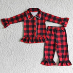 Girl Red & Black Plaid Cardigan Pajamas Outfit