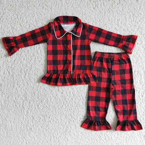 Girl Red & Black Plaid Cardigan Pajamas Outfit