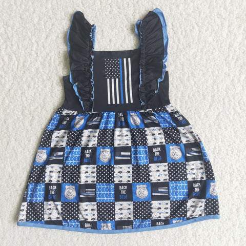 Clearance Girl Flag Patchwork Print Fultter Sleeve Dresses