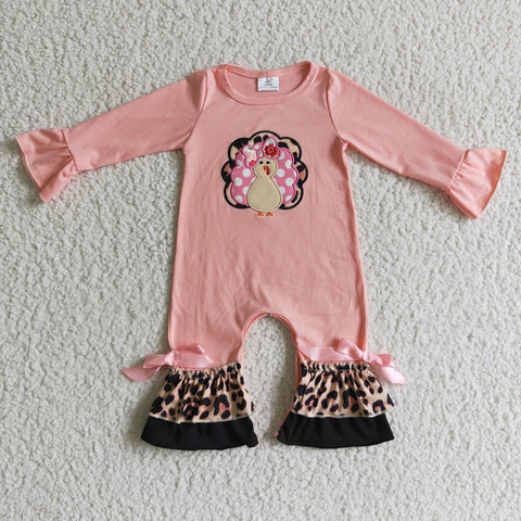 Little Girl Toddler Clothing Pink Turkey Leopard Long Sleeve Baby Romper