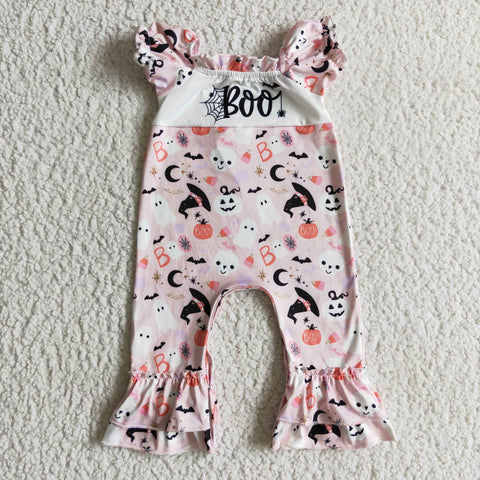 Infant Baby Girl Pink Boo Ghost Baby Summer Romper