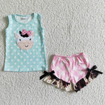 GSSO0088 Cow Embroidery Shirt Shorts Girls Shorts Outfit-promotion 2024.5.18