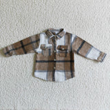 Khaki Plaid Cotton Pocket Boy Super Thick Flannel Button Up Shirt