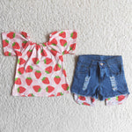 Girl Strawberry Hole Denim Outfit