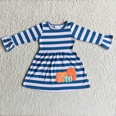 Girl Embroidery Pumpkin Striped Dress
