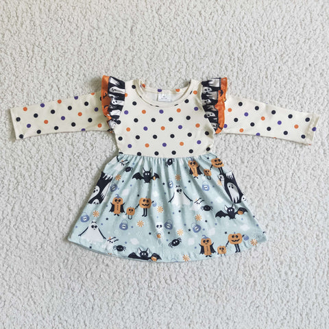 Halloween Ghost Pocket Dot Print Baby Girls Long Sleeve Dress