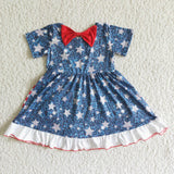 Short Sleeve Cute Print Baby Girls Star Print 4th Of July Dresses