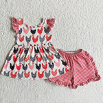 A3-22 Girl Chicken Red Plaid Shorts Outfit-promotion 2024.3.16