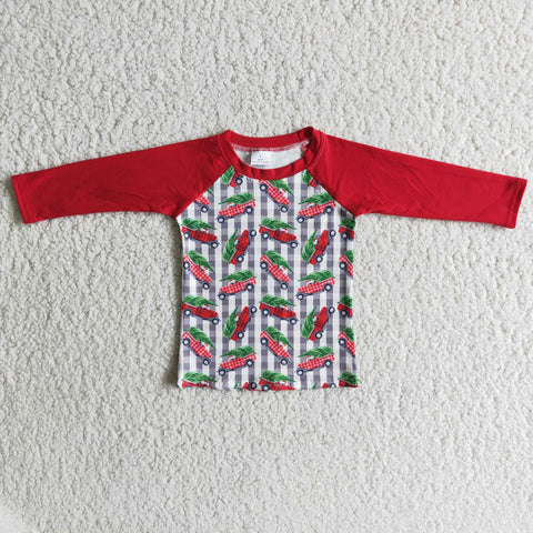 Clearance Boy Christmas Tree Car Long Sleeve T-shirt