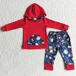 Clearance Boy Red Hoodies Print Long Pant Outfit