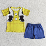 Boys Plaid Cow Print Short Sleeve Navy Shorts Outfit