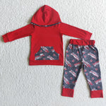 Boy Red Hoodies Fire Fighting Truck Outfit