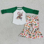 6 A18-20 Girl Green Cartoon Shirt Print Pant Outfit-promotion 2024.11.2