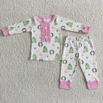 A16-27 Girl Pink Christmas Tree Pajamas Outfit