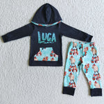 Clearance Boy Black Hoodies Print Long Pant Outfit