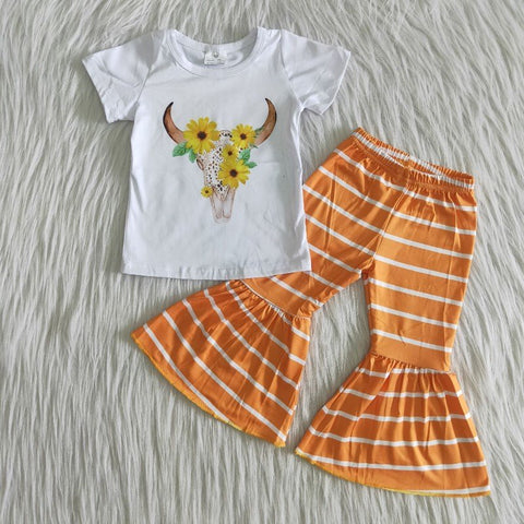 A13-3 Girl Cow Head Orange & White Stripe Outfit-promotion 2024.3.16