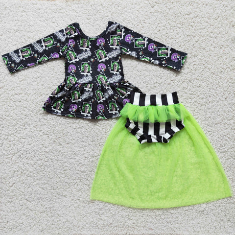 Clearance Girl Print Gauze Skirt Match Bummie Outfit