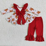 Girl Pink Gingerbread Bows Tunic Red Pant Outfit