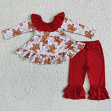 Girl Pink Gingerbread Bows Tunic Red Pant Outfit