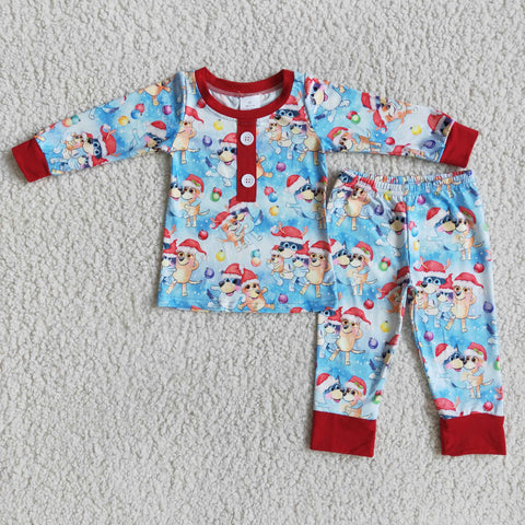 Boy Blue Dog Cartoon Pajamas Outfit