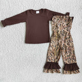 Girl Brown Long Sleeve Camouflage Overalls Outfit