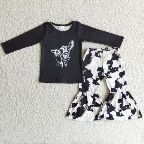 Girl Cow Top Print Bell Bottom Outfit