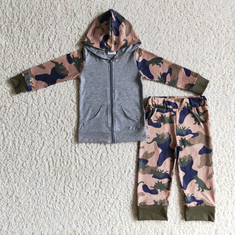 Boy Clothes Camouflage Green Zipper Hoodie Outfit