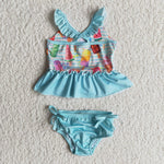 Girl Ice-Candy Striped Blue 2 Pieces Swimsuits