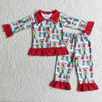 Girl Red Print Cardigan Pajamas Outfit