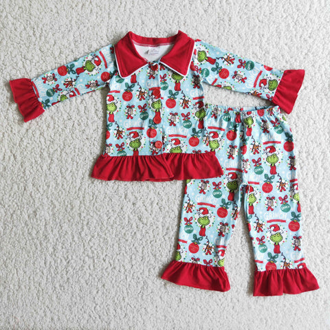 Girl Red Print Cardigan Pajamas Outfit