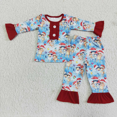 Girl Blue Dog Cartoon Pajamas Outfit