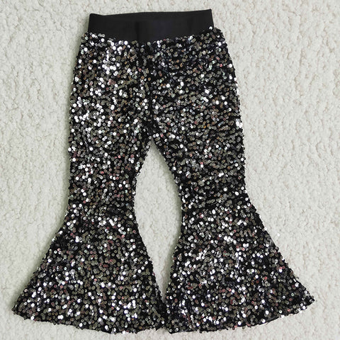 Girl Black & Fuchsia Sequin Bell Bottom Pant