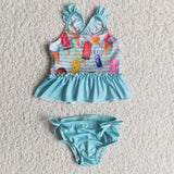 Girl Ice-Candy Striped Blue 2 Pieces Swimsuits