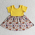 Girl Yellow Print Short Sleeve Twirl Dress