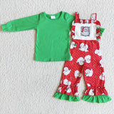 Girl Green Long Sleeve Santa Claus Overalls Outfit