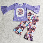 Girl Purple Bleached Print Bell Bottom Outfit