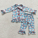 Girl Blue Santa Claus Pajamas Outfit