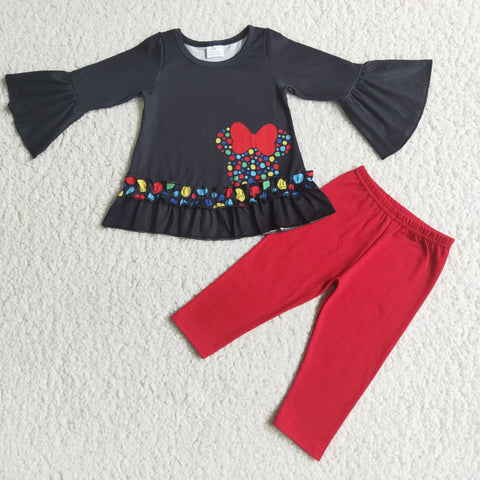 Girl Solid Cartoon Red Pencil Pants Outfit