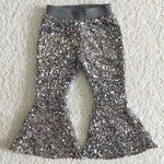 Girl Solid Sequin Bell Bottom Pants