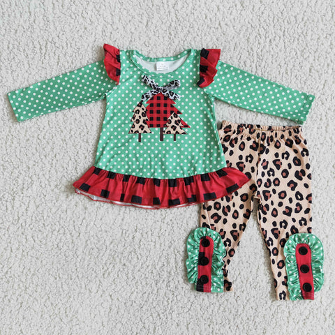 Girl Christmas Tree Dot Leopard Outfit