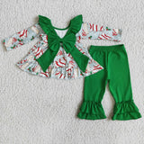 Girl Christmas Cake Bows Tunic Green Pant Outfit