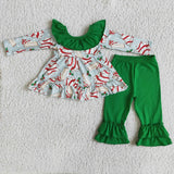 Girl Christmas Cake Bows Tunic Green Pant Outfit