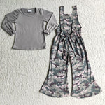 Girl Grey Long Sleeve Camouflage Overall Outfit