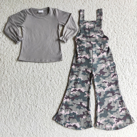 Girl Grey Long Sleeve Camouflage Overall Outfit