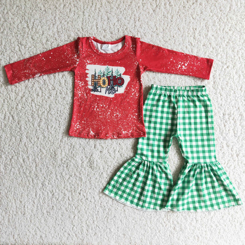 Girl Hoho Tress Green Plaid Bell Bottom Outfit