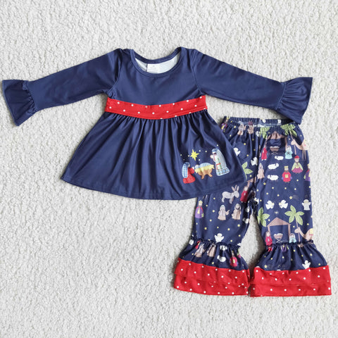 6 A12-17 Girl Navy Nativity Tunic Print Dot Pant Outfit-promotion 2024.10.26