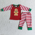 Girl Christmas Cookie Striped Pajamas Outfit