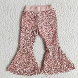 Girl Solid Sequin Bell Bottom Pants